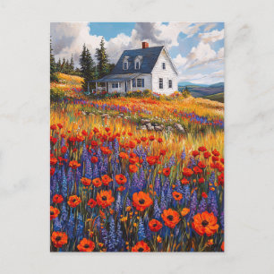 Rustic Poppy and Lupine Flower Field Postcard