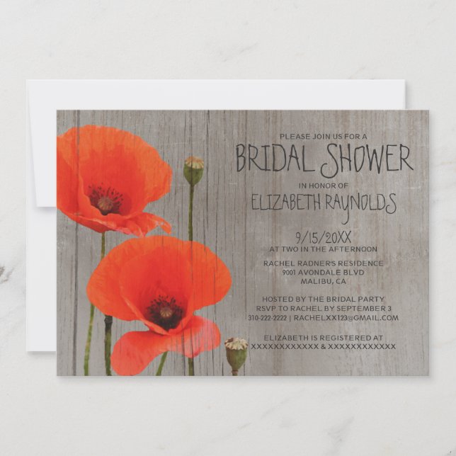 Rustic Poppy Bridal Shower Invitations (Front)