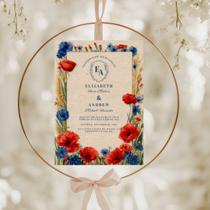 Rustic Poppy Cornflower Summer Wedding Invitation
