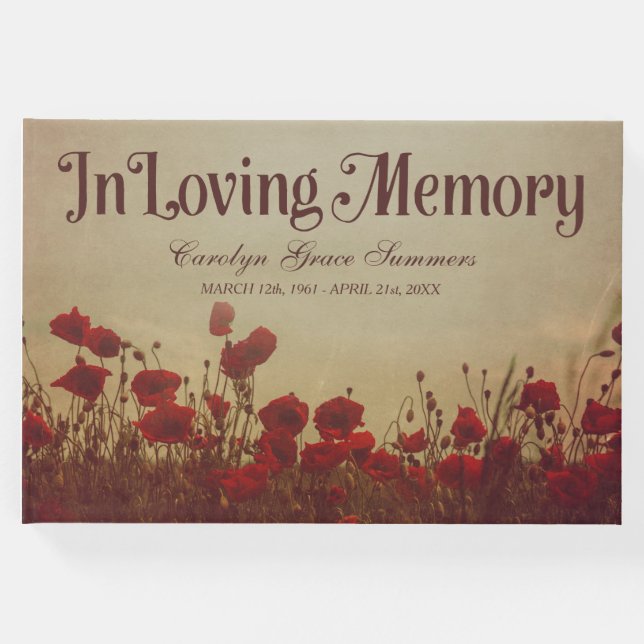 Rustic Poppy Field In Loving Memory Guest Book (Front)