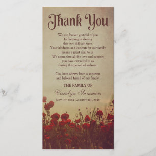 Rustic Poppy Field   Sympathy Thank You Card
