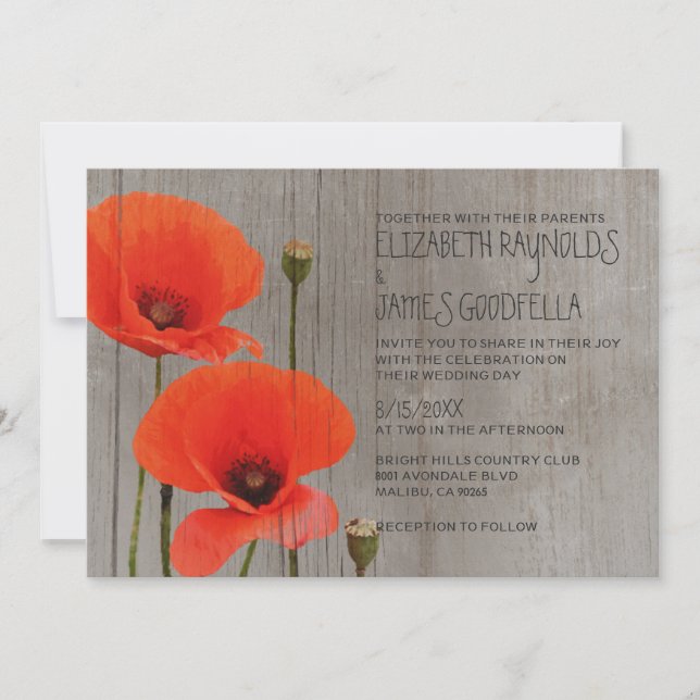 Rustic Poppy Wedding Invitations (Front)