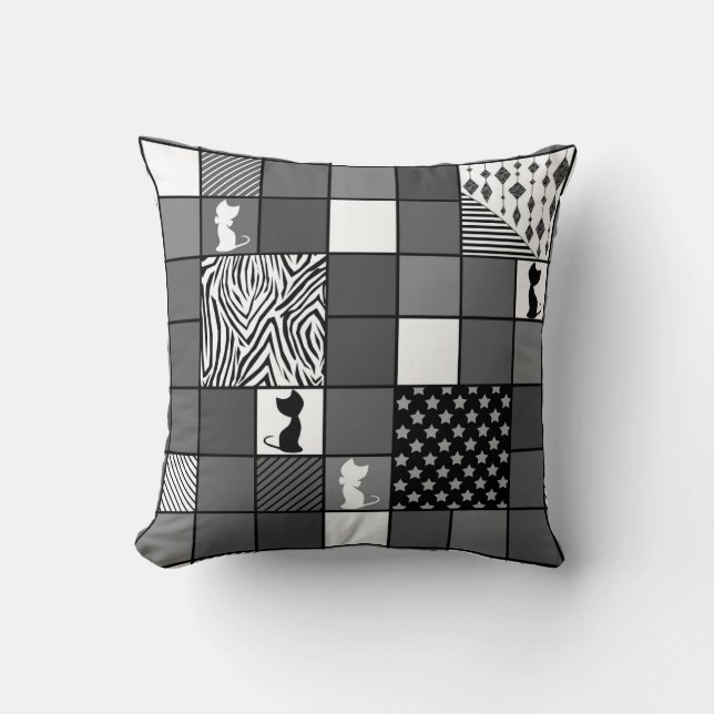 Rustic, Popular, Black and white, Patchwork, Simpl Cushion (Front)