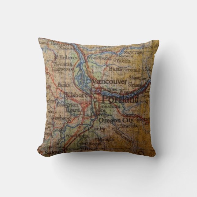 Rustic Portland Oregon Map Cushion (Front)