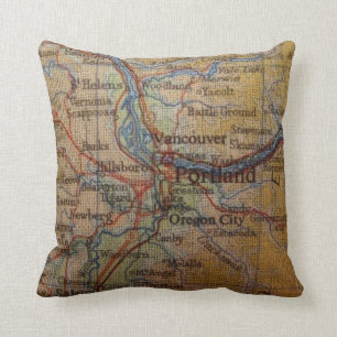 Rustic Portland Oregon Map Cushion