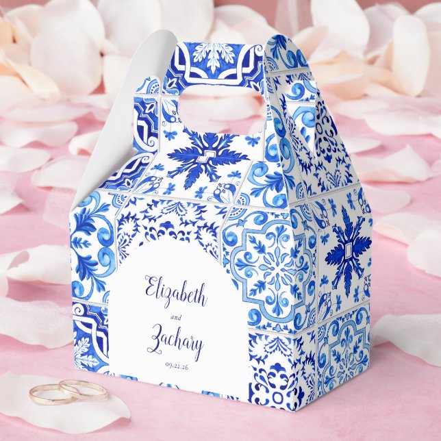 Rustic Portuguese Tiles Blue White Arch Wedding Favour Box (Wedding)