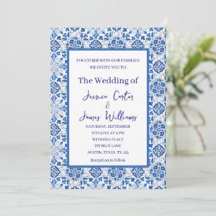 Rustic Portuguese Tiles Mediterranean Wedding Invitation