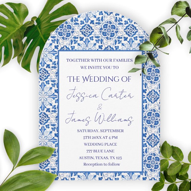 Rustic Portuguese Tiles Mediterranean Wedding Invitation (Creator Uploaded)
