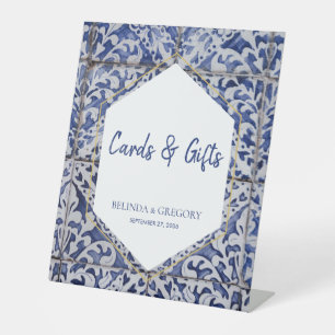 Rustic Portuguese Tiles Wedding Cards & Gifts Pedestal Sign
