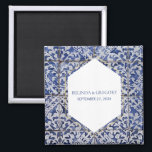 Rustic Portuguese Tiles Wedding Favour Magnet<br><div class="desc">This design features rustic Portuguese tile patterns. The wedding text is elegantly framed with a white and gold colour geometric shape. Unique Azulejo blue and white floral wedding favour design with modern elements. Matching wedding invitations and other stationery items are also available.</div>