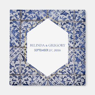 Rustic Portuguese Tiles Wedding Favour Magnet