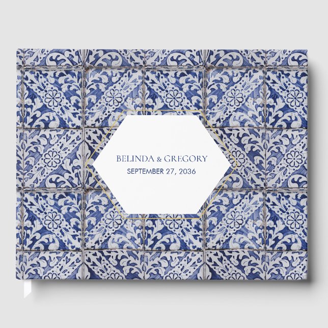 Rustic Portuguese Tiles Wedding Guest Book (Front)