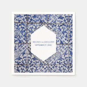 Rustic Portuguese Tiles Wedding Napkin