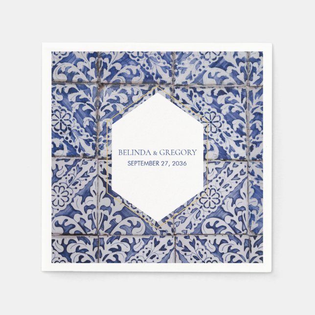 Rustic Portuguese Tiles Wedding Napkin (Front)