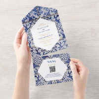 Rustic Portuguese Tiles Wedding QR Code