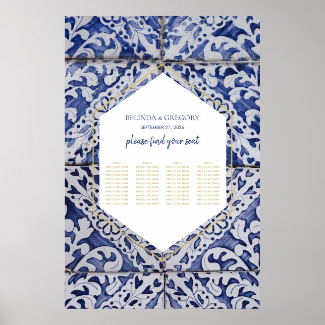 Rustic Portuguese Tiles Wedding Seating Chart (Front)