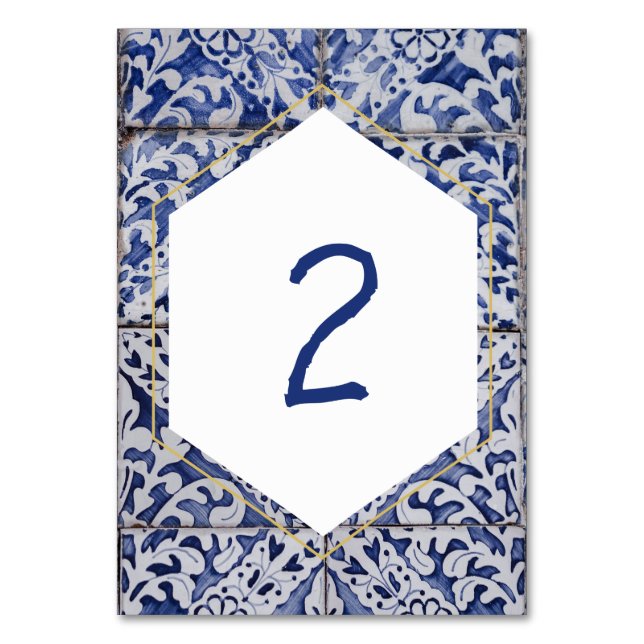 Rustic Portuguese Tiles Wedding Table Number (Front)