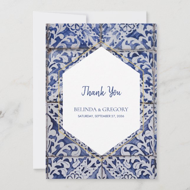 Rustic Portuguese Tiles Wedding   Thank You Card (Back)