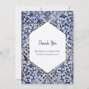 Rustic Portuguese Tiles Wedding Thank You Card