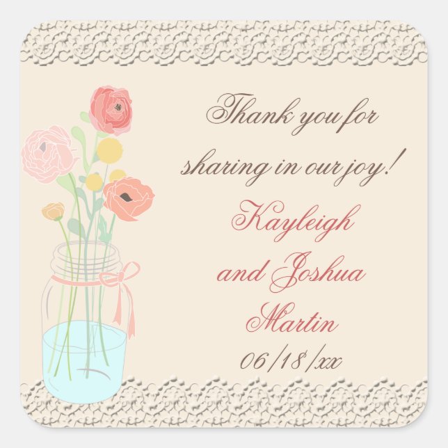 Rustic Posh in Coral Favour Stickers (Front)