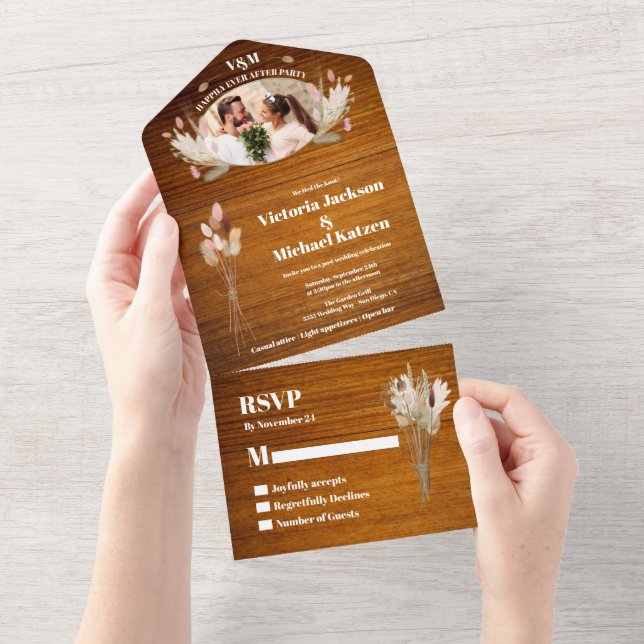 Rustic Post Wedding Dried Flowers Elopement Photo All In One Invitation (Tearaway)