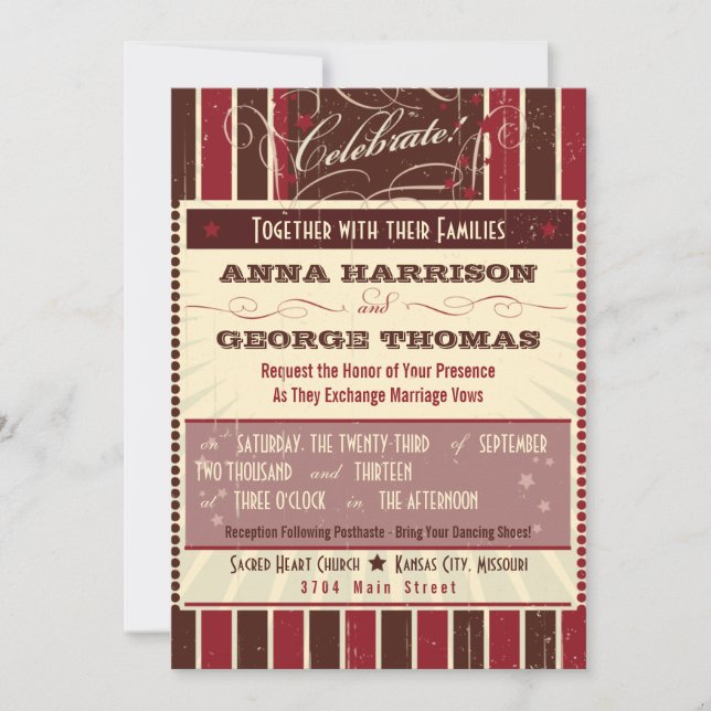 Rustic Poster: Chocolate Burgundy Custom Wedding Invitation (Front)