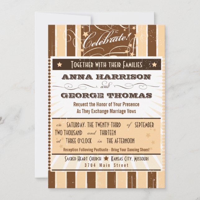 Rustic Poster: Cream & Brown Custom Wedding Invitation (Front)