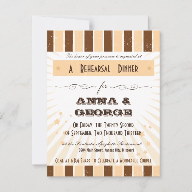 Rustic Poster: Cream & Brown Rehearsal Dinner Invitation (Front)