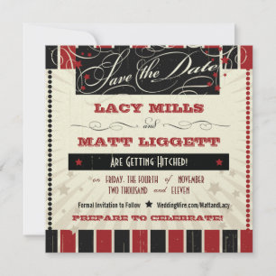 Rustic Poster: Red & Black Save the Date Invitation