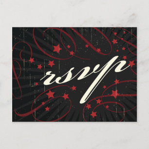 Rustic Poster: Red & Black Wedding RSVP Invitation Postcard