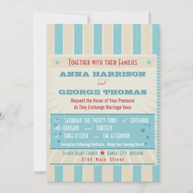 Rustic Poster: Red, White & Blue Custom Wedding Invitation (Front)