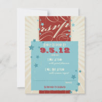 Rustic Poster: Red, White & Blue Wedding RSVP