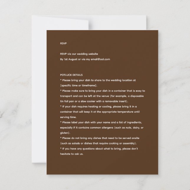Rustic POTLUCK Wedding Invitation Template Guide (Back)
