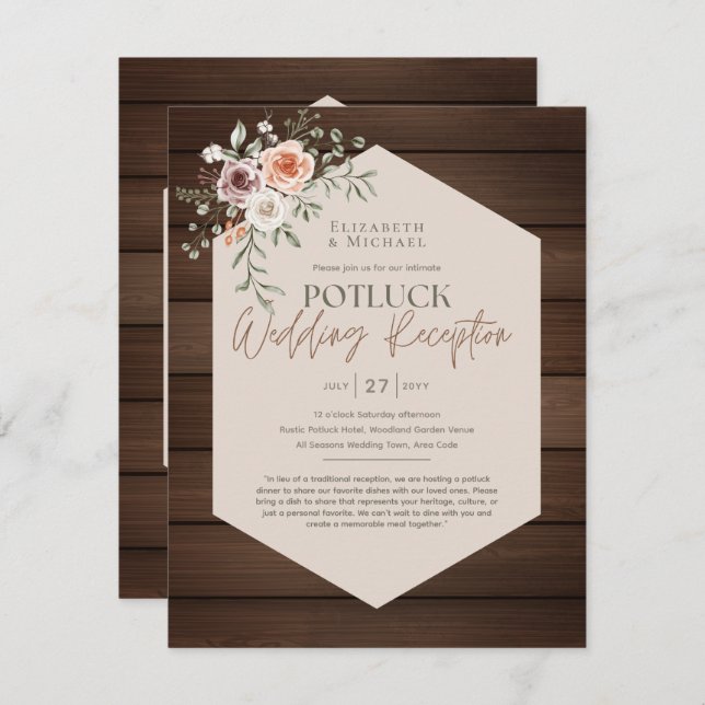 Rustic POTLUCK Wedding Invitation Template Guide (Front/Back)