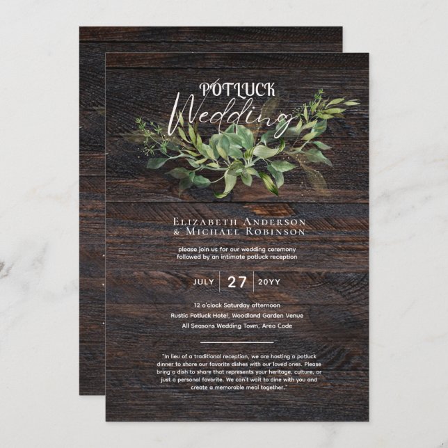 Rustic POTLUCK Wedding Invitation Template Guide (Front/Back)