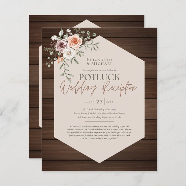 Rustic POTLUCK Wedding Invitation Template Guide (Front/Back)