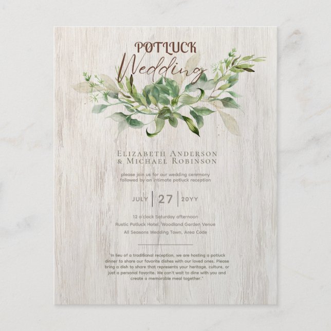 Rustic POTLUCK Wedding Invitation Template Guide Flyer (Front)