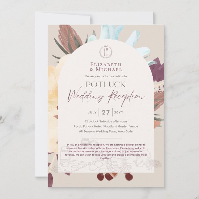 Rustic POTLUCK Wedding Reception Template Invite F (Front)
