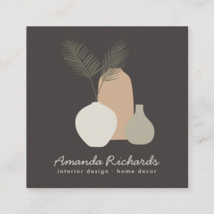 Rustic pottery decor plants boho brown interiors square business card