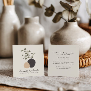 Rustic pottery decor plants boho cream interiors square business card