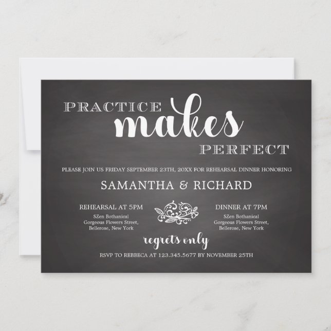 Rustic practice makes perfect rehearsal dinner invitation (Front)