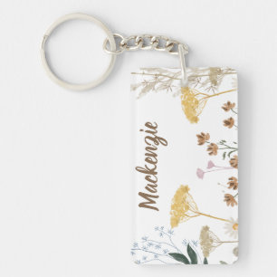 Rustic Prairie Ranch Farm Floral Botanical Key Ring