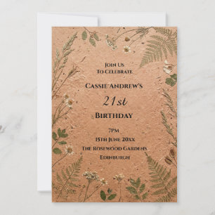 Rustic Pressed Flower Kraft Paper 21st Birthday In Invitation