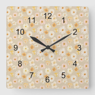 Rustic Pressed Flowers Square Wall Clock