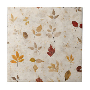 Rustic Pressed Leaves Pattern –Autumn Botanical 10 Tile