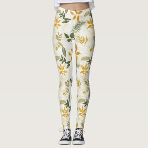 Rustic Pressed Leaves Pattern –Autumn Botanical 12 Leggings