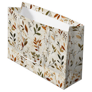 Rustic Pressed Leaves Pattern –Autumn Botanical 14 Large Gift Bag