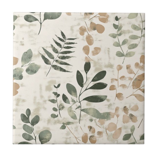 Rustic Pressed Leaves Pattern –Autumn Botanical 15 Tile (Front)