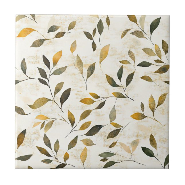Rustic Pressed Leaves Pattern – Autumn Botanical 6 Tile (Front)