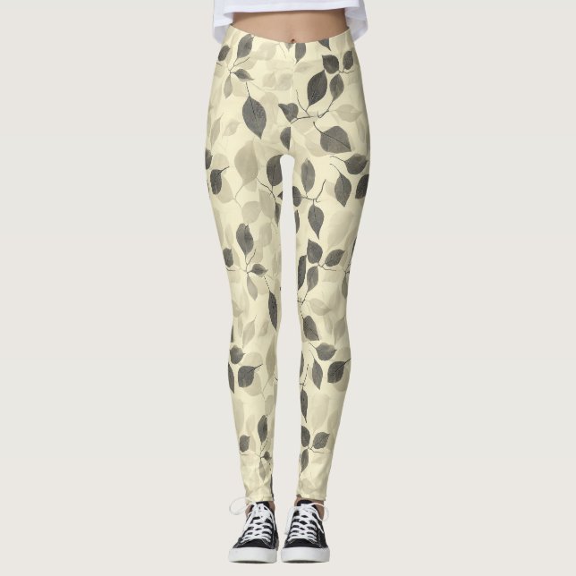 Rustic Pressed Leaves Pattern – Autumn Botanical 7 Leggings (Front)